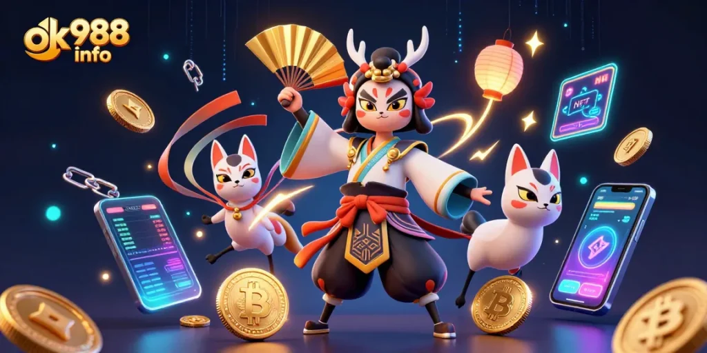 Engage in exciting gambling action with ok988 info highlighted in a vibrant 3D casino scene.
