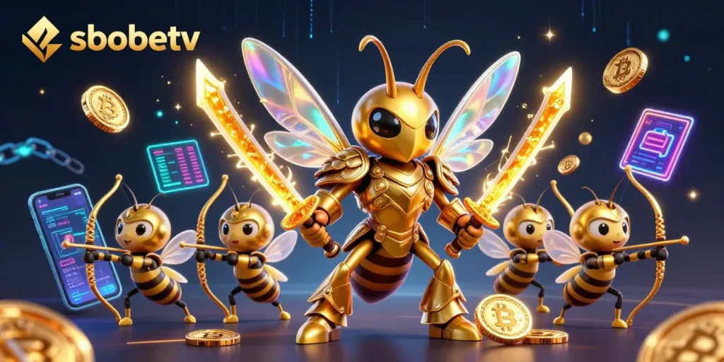 Join sbobetv for an exhilarating betting experience with golden hornets and crypto coins lighting the way.