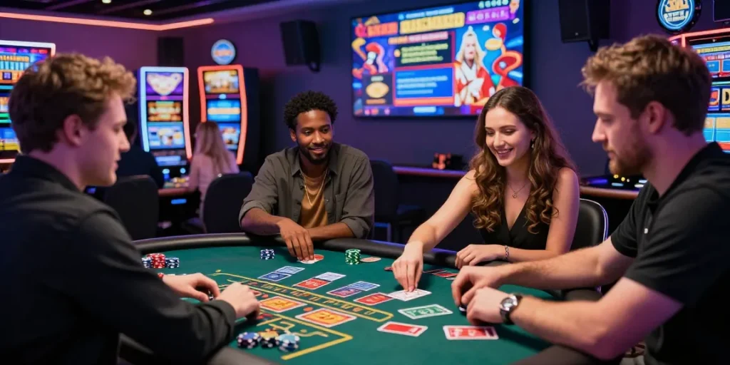Engaging scene at mastercard casinos with diverse players enjoying live dealer games and vibrant surroundings.