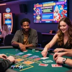 Engaging scene at mastercard casinos with diverse players enjoying live dealer games and vibrant surroundings.