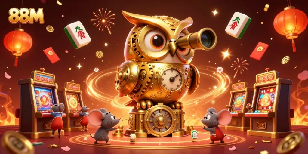 Experience the thrill of 88M in a vibrant casino scene with charming characters.