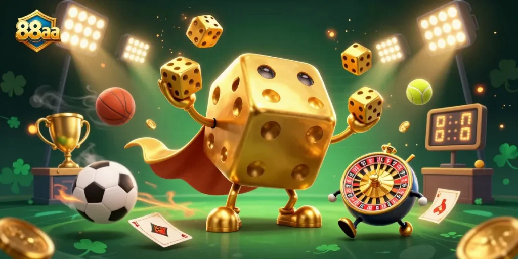 Gamers engage with 88aa in a dynamic online casino scene full of vivid gambling elements.