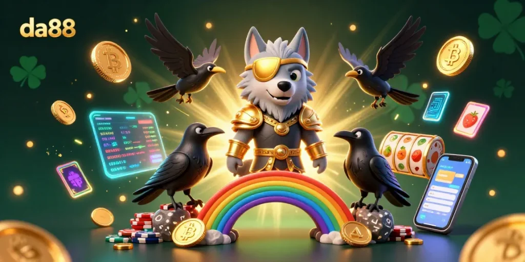 Play engaging slots with da88 by leveraging the energy of Odin's mythological essence in a vibrant scene.