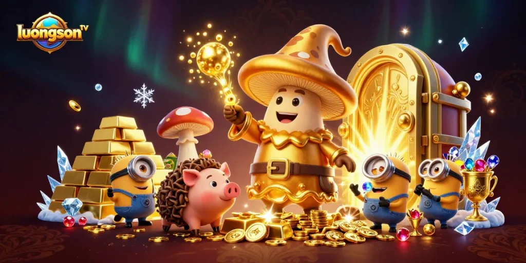 Engage with luongson tv's thrilling gold-spinning wizardry amid treasure and gems.