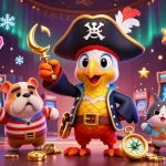 Engage in thrilling gaming at ku88 with a vibrant casino scene featuring a pirate captain and colorful arcade elements.