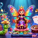 Experience the vibrant world of crazyvegas with a colorful casino scene featuring a butterfly queen and gaming elements.