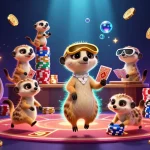 Experience thrilling blackjack online action with animated meerkats running a colorful casino operation.
