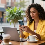 Instagram Follower kaufen: Influencer bei der Interaktion mit Followern in einem Café.