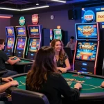 Engaging scene of players enjoying non UK casinos for UK players with vibrant digital gaming options and promotional offers.