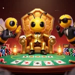 RR88 showcases a lively poker scene with a mob boss, wasp bodyguards, and magical butterfly in a casino.