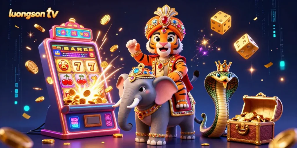 Experience high-quality gambling excitement with luongson tv in this vibrant and colorful illustration.